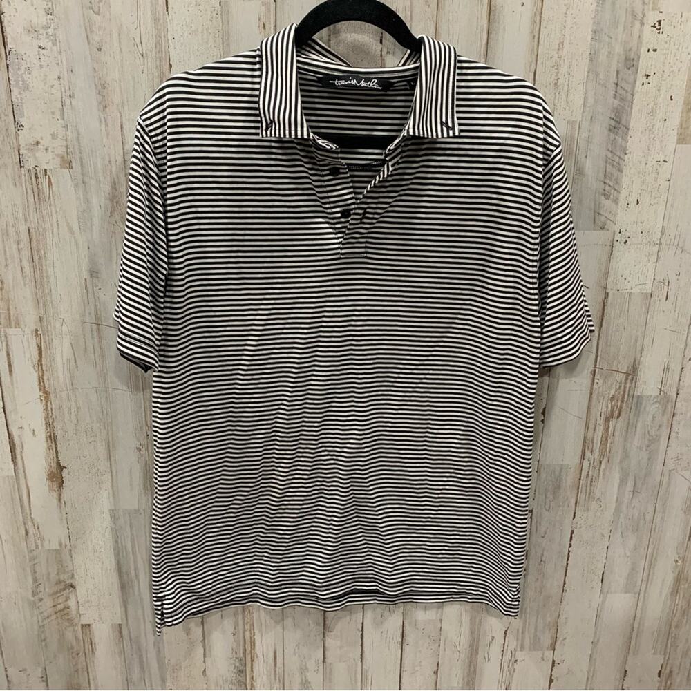 Travis Mathew Black And White Stripe Golf Polo Shirt